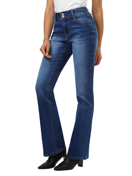 Tallemon Tall Women's Bootcut Jeans Curvy Mid-Rise Stretchy Denim Pants Classic Bell Bottom Trouser,34",Dark Blue,8