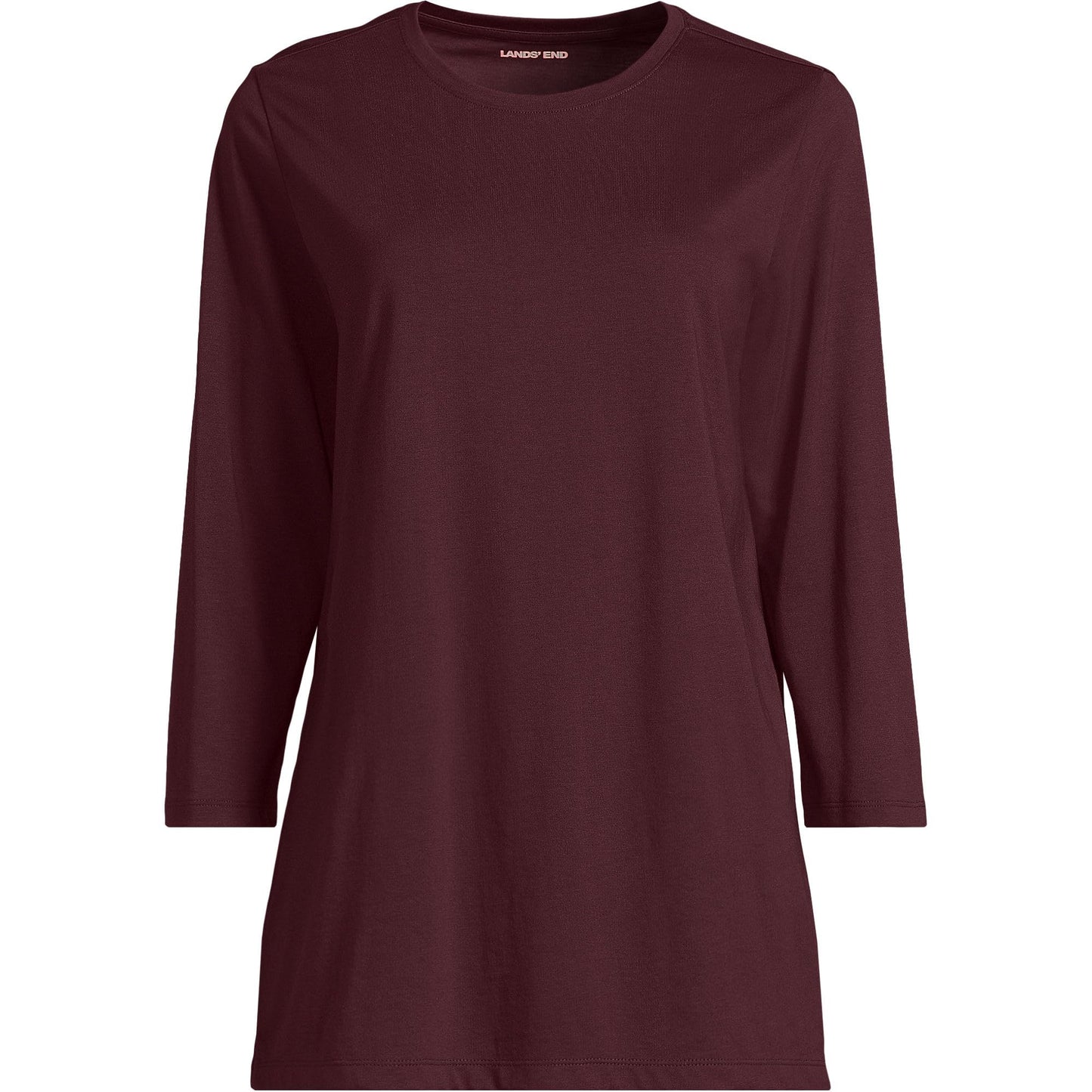 Lands' End Womens 3Q Cotton Supima Crew Neck Tunic Lush Burgundy Tall Small
