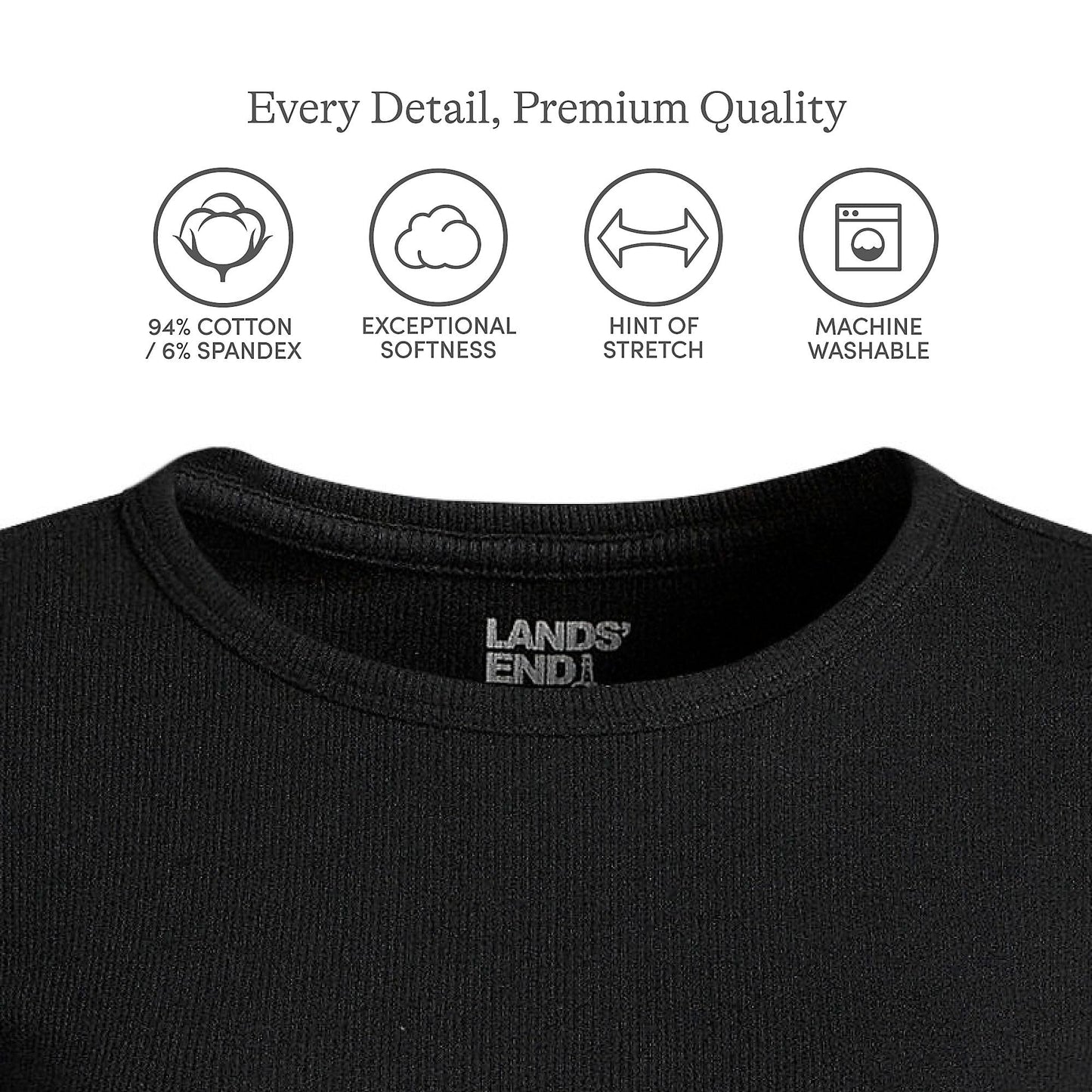 Lands' End Womens Short Sleeve Micro Rib Crew Black Tall Large
