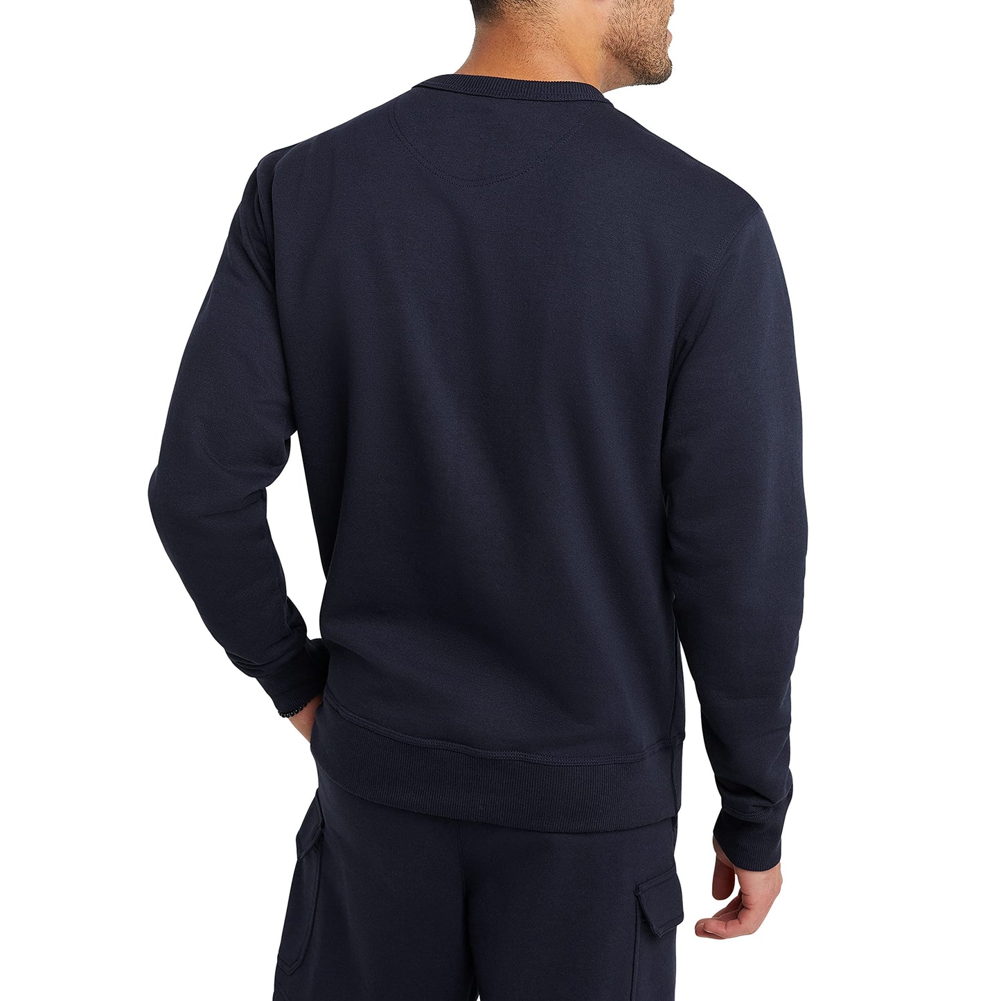 Champion Men's Crewneck Fleece Sweatshirt, Standard Fit, Midweight, Available in Regular and Big, Navy-C Logo, Large Tall