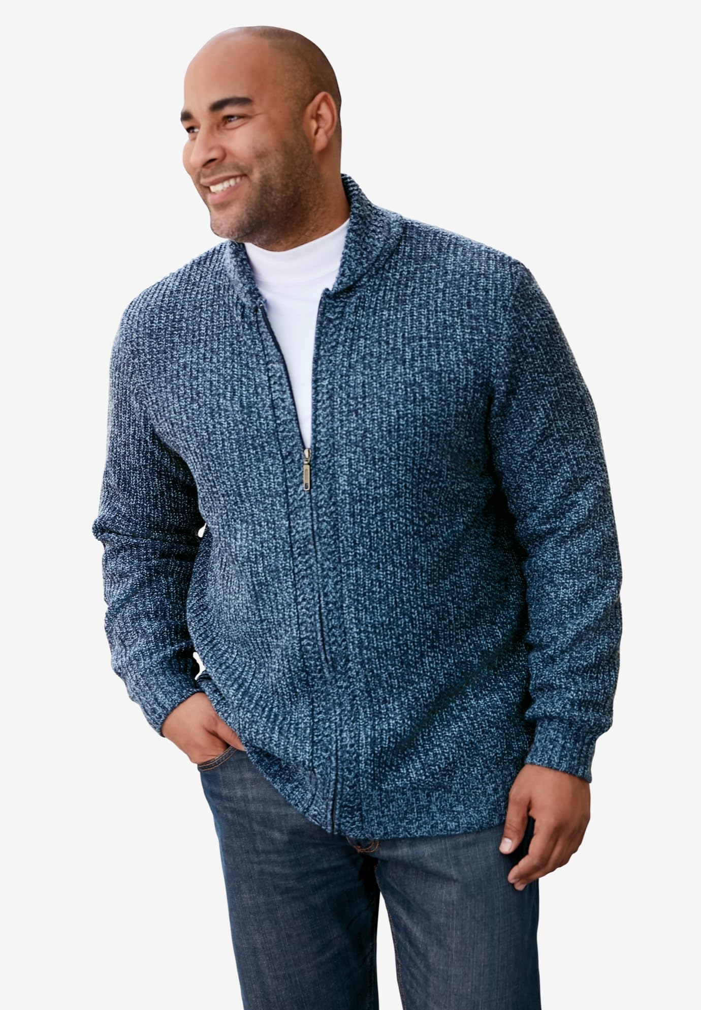 KingSize Men's Big & Tall Shaker Knit Zip-Front Cardigan - 4XL, Black Marl