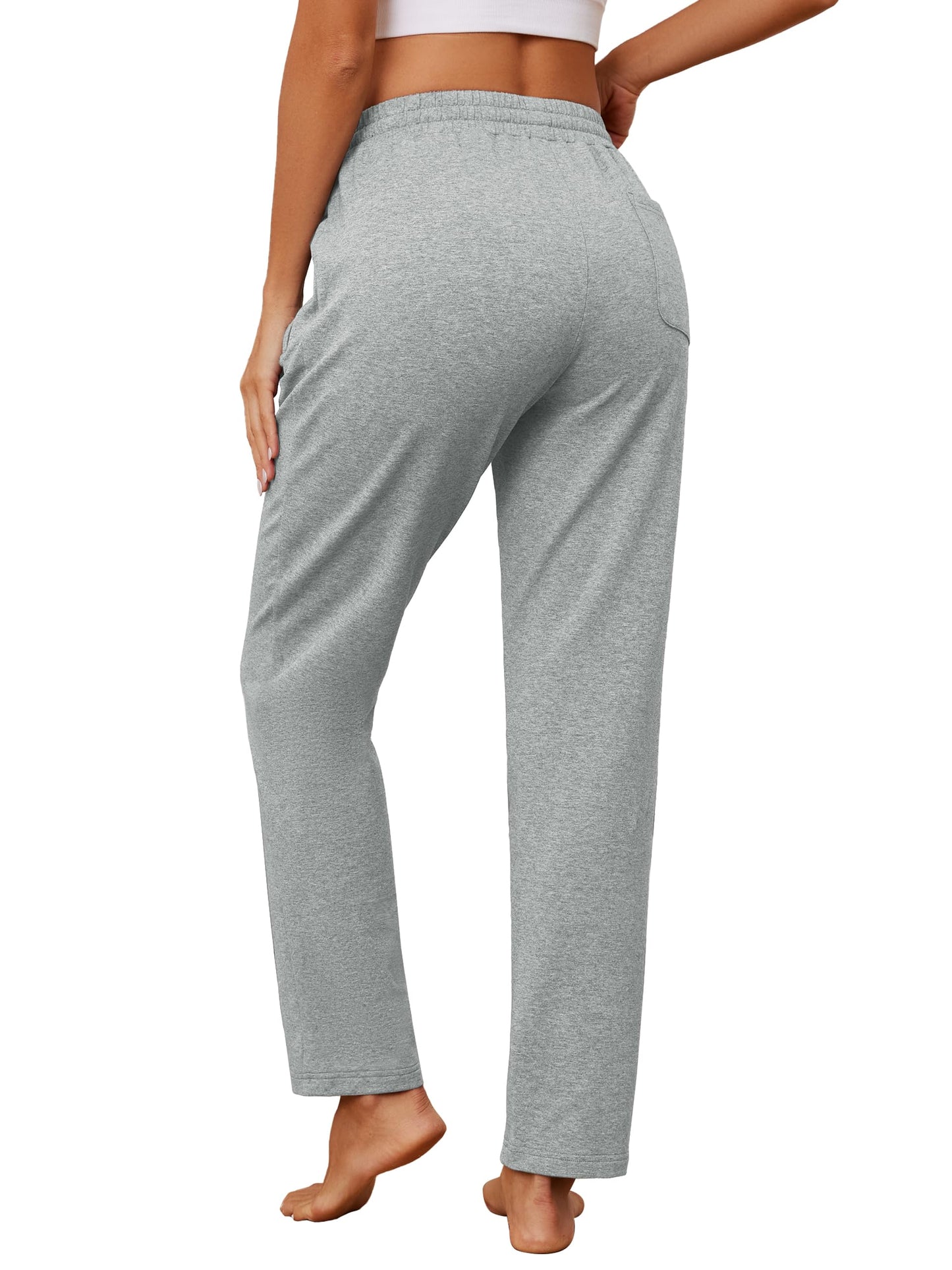SEVEGO Women's Sweatpants Tall Cotton Yoga Lounge Casual Open Bottom Soft Workout Zipper Pocket Joggers,34",Light Grey,M