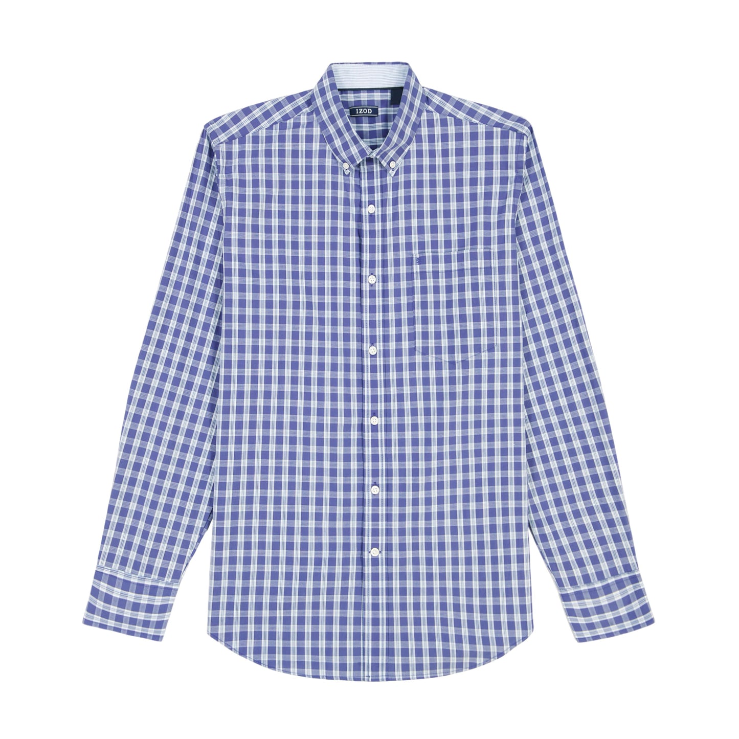IZOD Men's Big and Tall Performance Comfort Long Sleeve Gingham Button Down Shirt, Skipper Blue