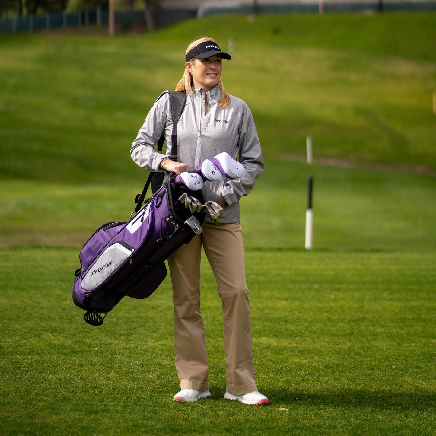Precise M5 Women’s Golf Clubs Set – Complete Right-Handed Set with Titanium Driver, S.S. Fairway & Hybrid, 5-PW Irons, Putter, Stand Bag & Headcovers – Graphite Shafts – Purple – Petite/Standard/Tall