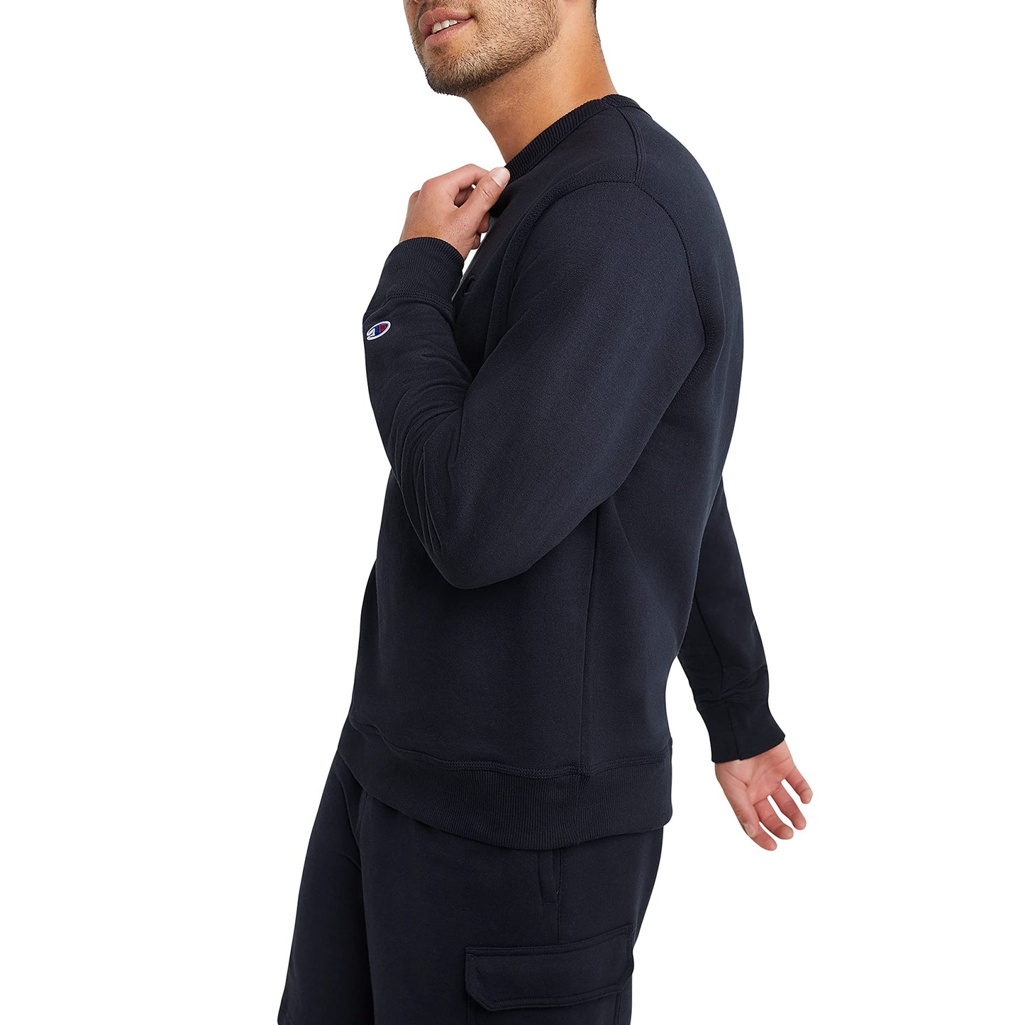 Champion Men's Crewneck Fleece Sweatshirt, Standard Fit, Midweight, Available in Regular and Big, Navy-C Logo, Large Tall