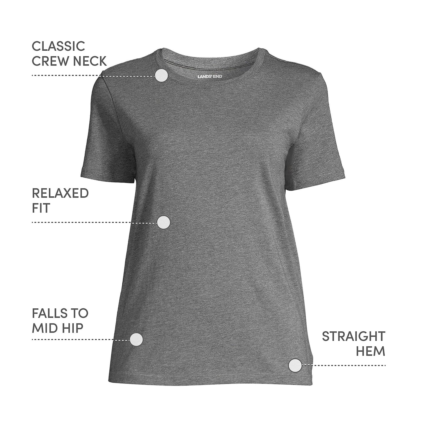 Lands' End Womens Short Sleeve Relaxed Supima Cotton Crew Neck T Shirt Charcoal Heather Tall Small