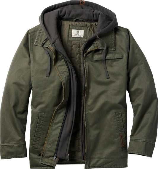 Legendary Whitetails Men's Casual Coat with Hood Waxed Cotton Water Resistant, Army