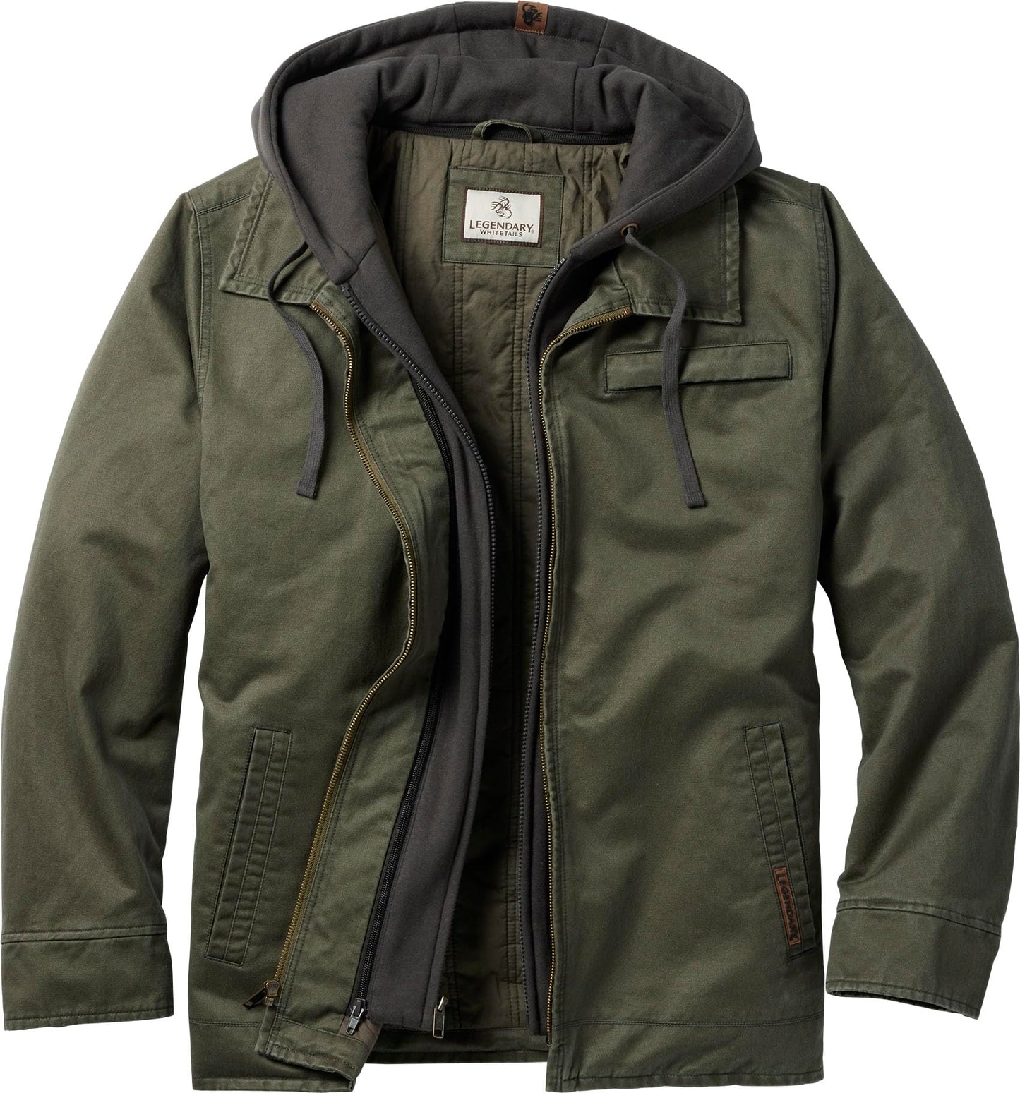 Legendary Whitetails Men's Casual Coat with Hood Waxed Cotton Water Resistant, Army