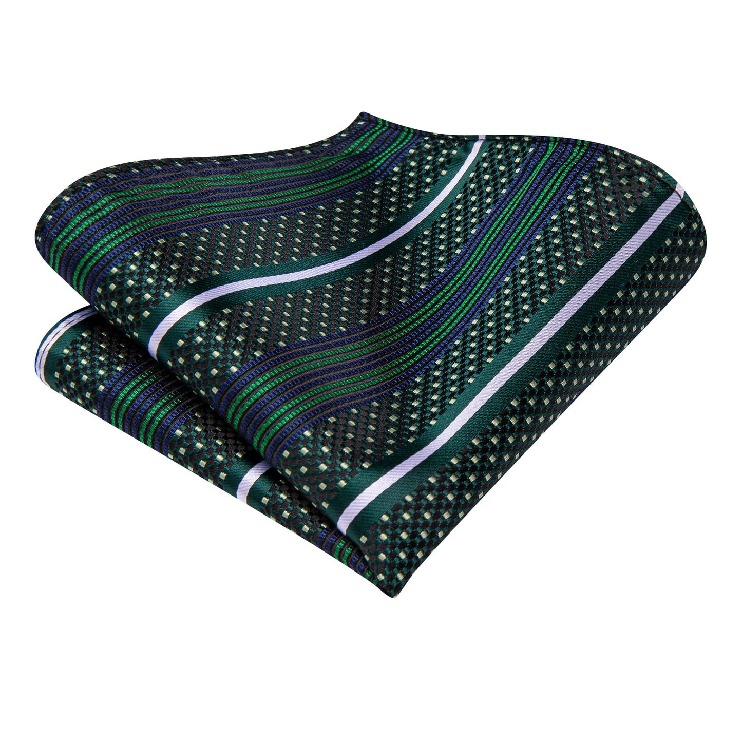 Hi-Tie Green Blue Extra Long Ties for Men Silk 70'' Mens Long Ties Set and Pocket Square Cufflinks Striped Neckties