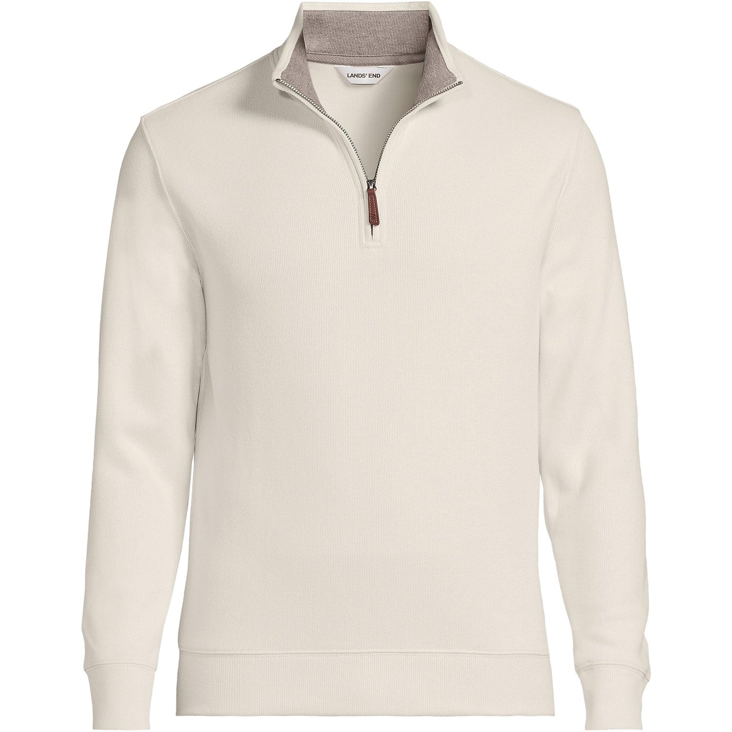 Lands' End Mens Bedford Rib Quarter Zip Sweater Ivory Latte Tall Large