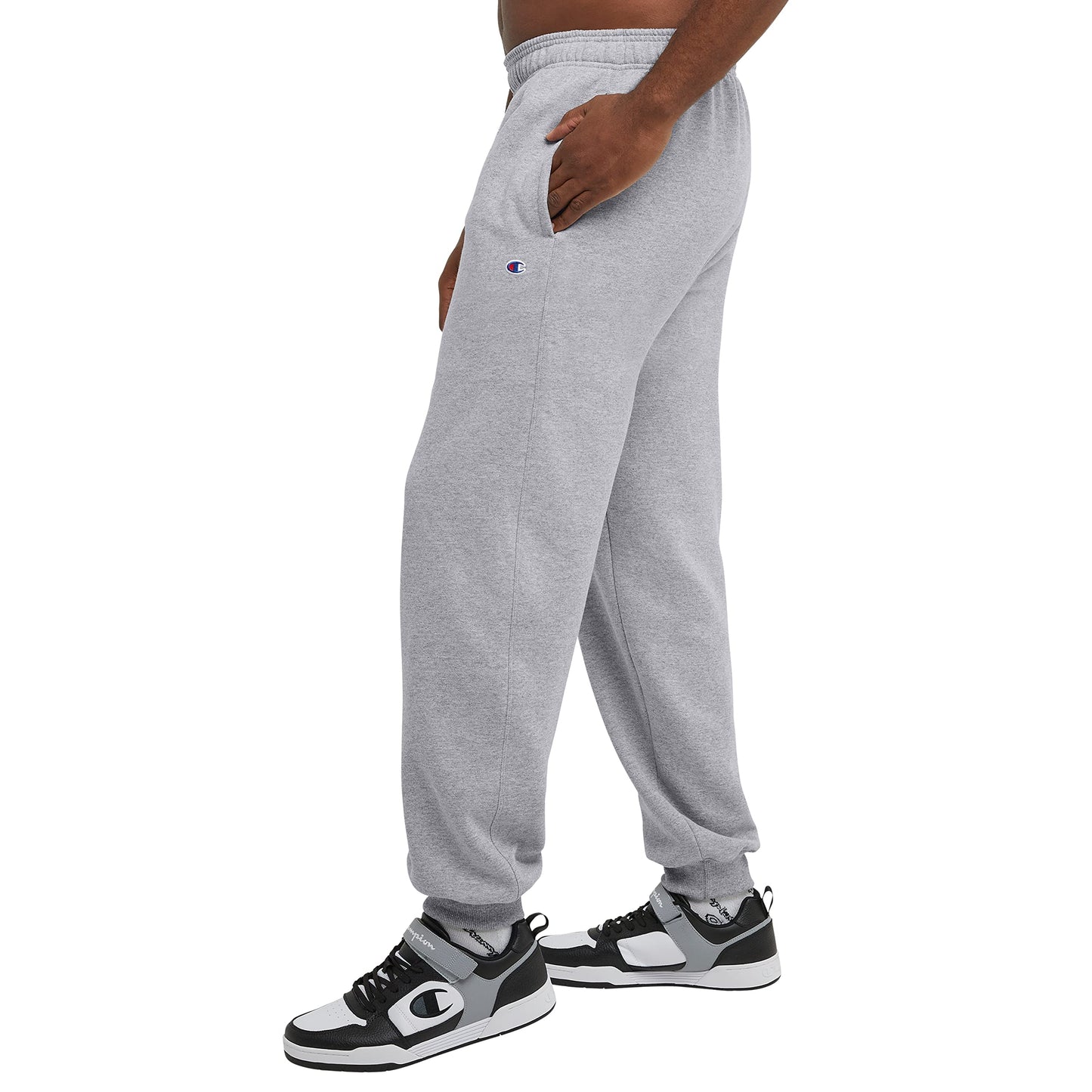 Champion Men's Fleece Joggers, Sweatpants, Standard Fit, Midweight, Script, Available in Regular and Big, Oxford Gray-C Patch Logo, X-Large Tall