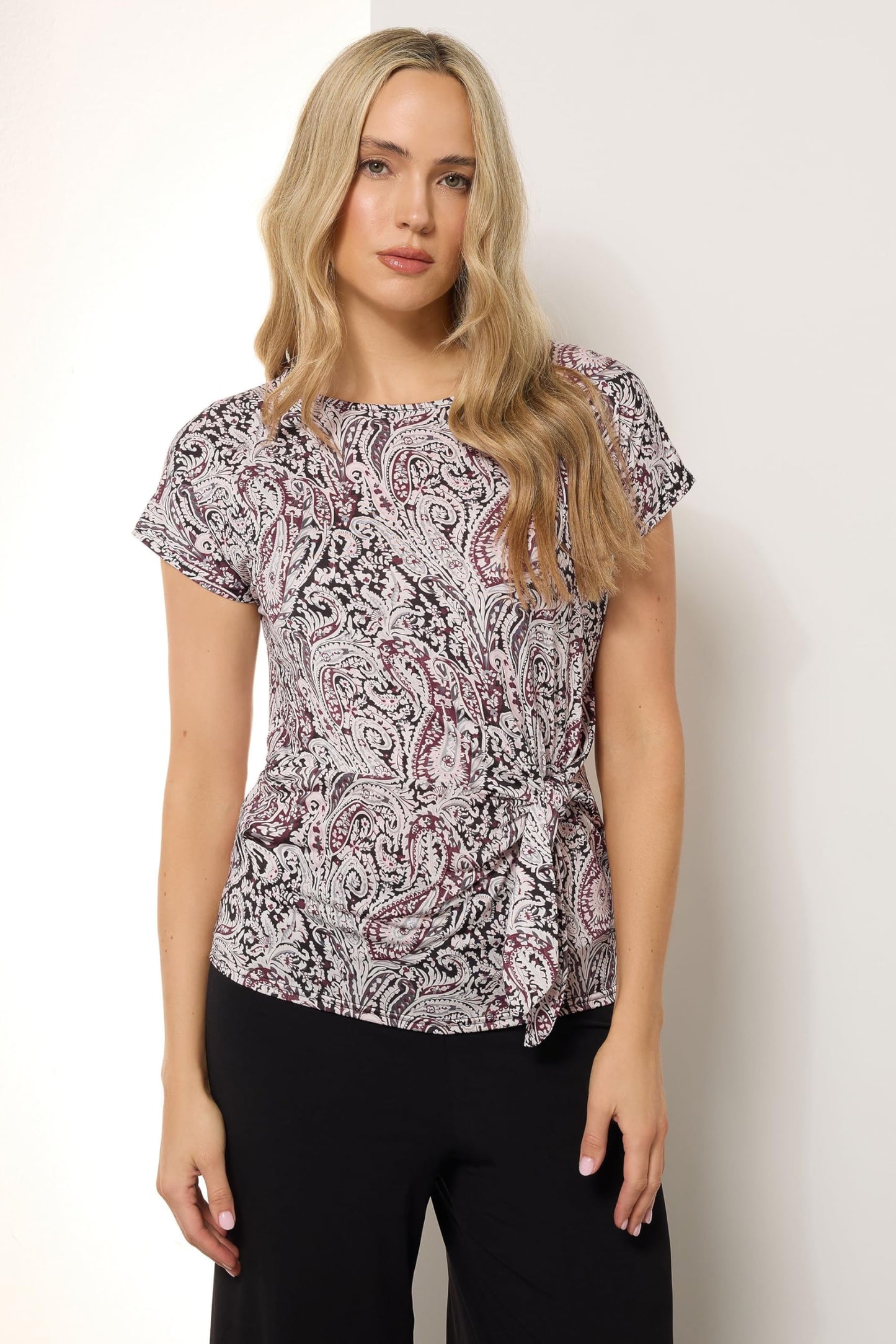 Long Tall Sally LTS Tall Paisley Side Tie Top Black 12