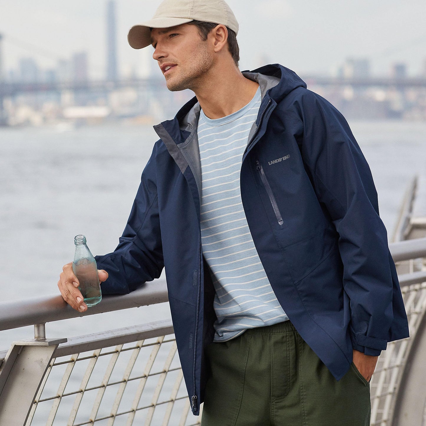 Lands' End Mens 2 5L Waterproof Packable Rain Jacket Radiant Navy Tall Medium