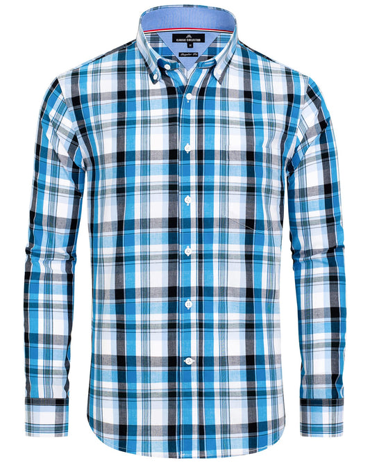 Alimens & Gentle Men's Plaid Button Down Shirts Cotton Long Sleeve Dress Shirts Regular Fit Gingham Shirts