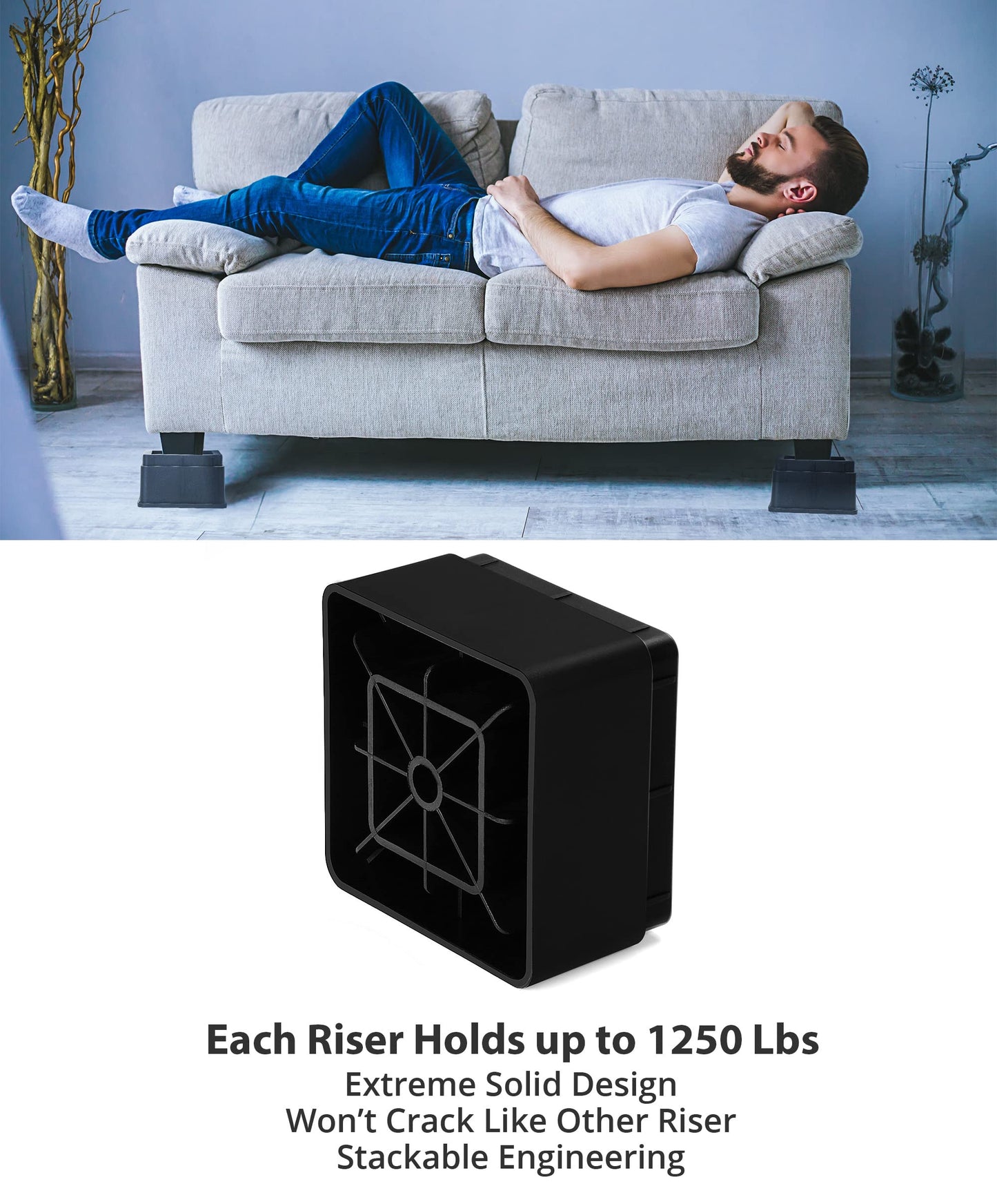 Utopia Bedding Bed Risers 2 Inch - Pack of 8 - Adjustable Furniture Risers 2 & 4 inch - Anti Slip Foam & Rubber Pad - Stackable Bed Lifts Risers Heavy Duty for Sofa, Bed, Table, Couch & Chair (Black)