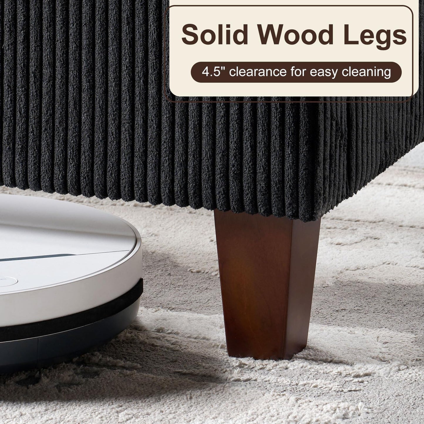 HOWE California King Size Upholstered Bed Frame, Wingback Platform Bed with 50.8" Headboard, Corduroy/Solid Wood Leg/No Box Spring Needed/Noise Free/Black