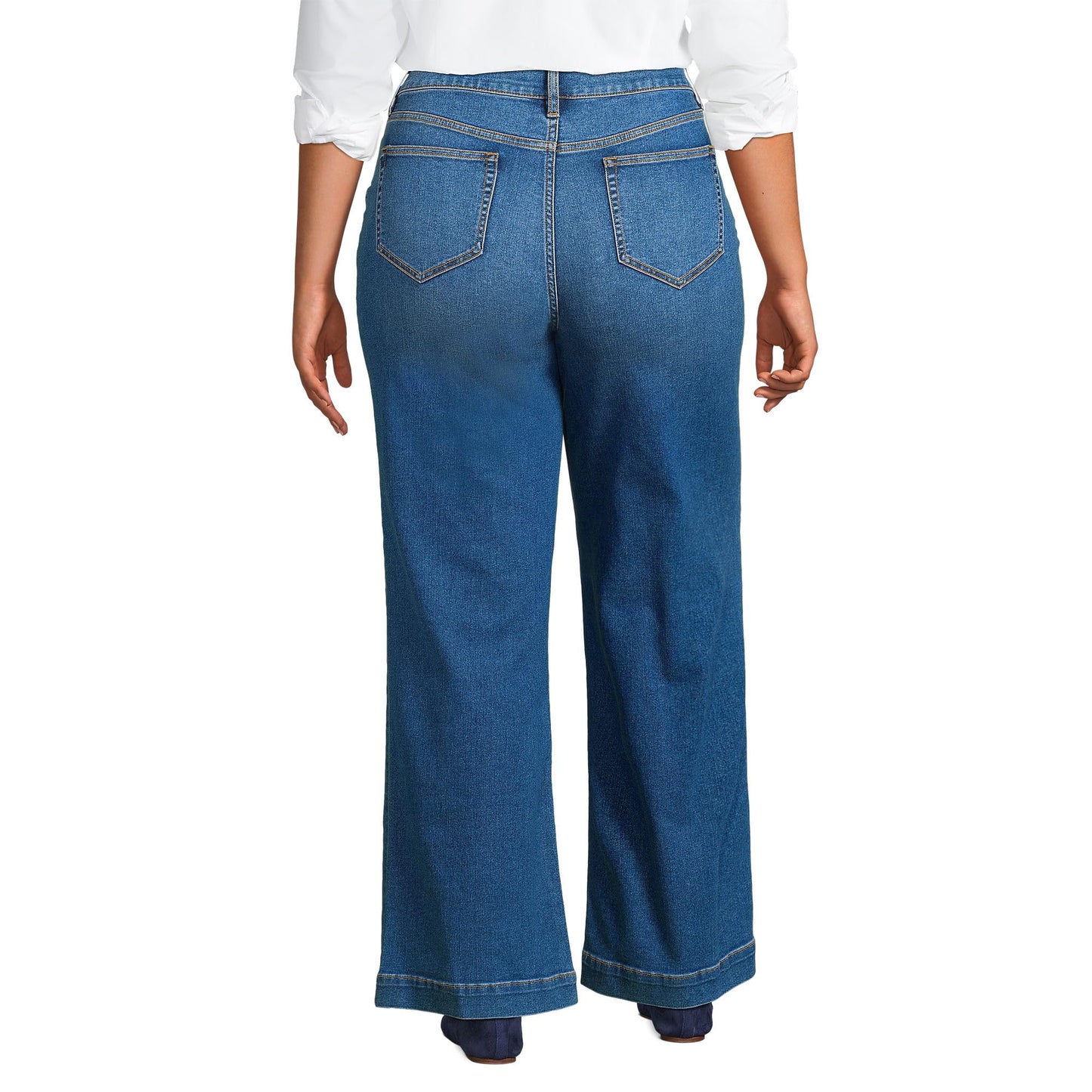 Lands' End Womens Recover HR Wide Leg Blue Jeans Indigo Tide Blue Tall 12 34