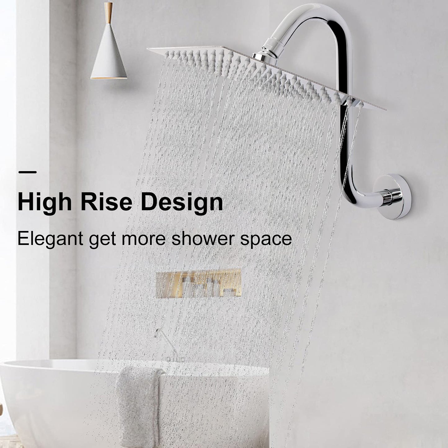 NearMoon S Shaped Shower Head Riser Pipe, Shower Extender Arm with Flange, Standard 1/2" Connection- Bathroom Accessory, 10 Inch (1 Pack, Chrome)