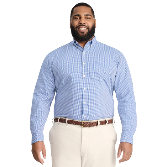 IZOD Men's Big Performance Comfort Long Sleeve Gingham Button Down Shirt, Mazarine Blue, Large Tall