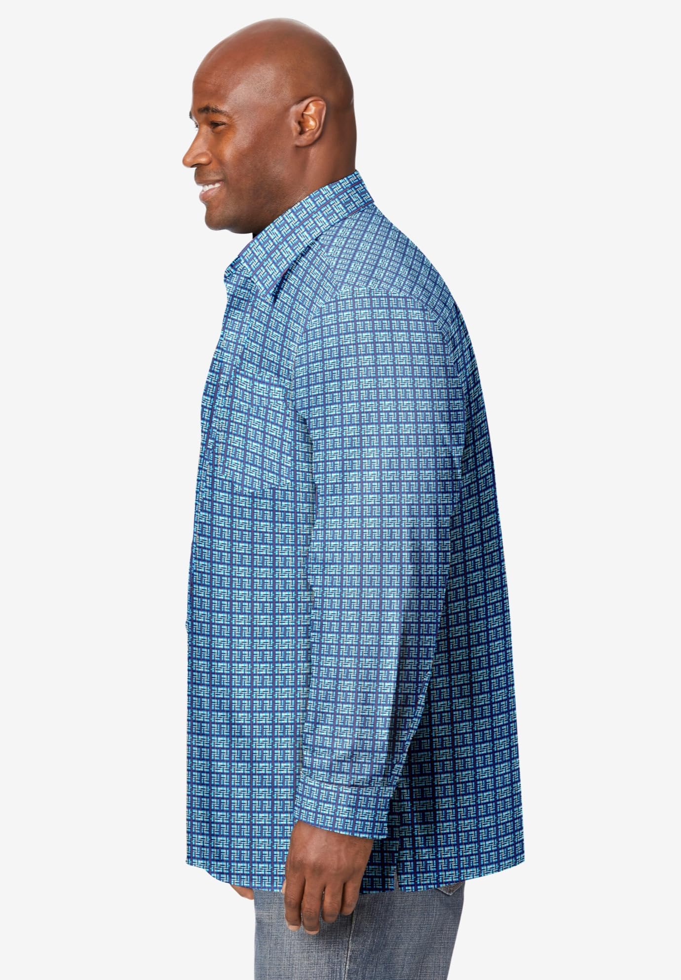 KingSize Men's Big & Tall The No-Tuck Casual Shirt - 5XL, Blue Geo