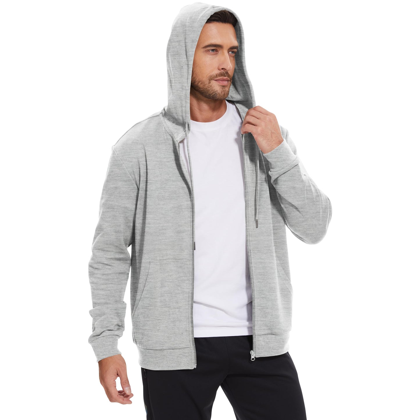LETAOTAO Lightweight Hoodie Men Zip Up Hooded Sweatshirt Thin Slim Fit Jacket Available in Regular & Tall Sizes（Grey，Tall-3XL）