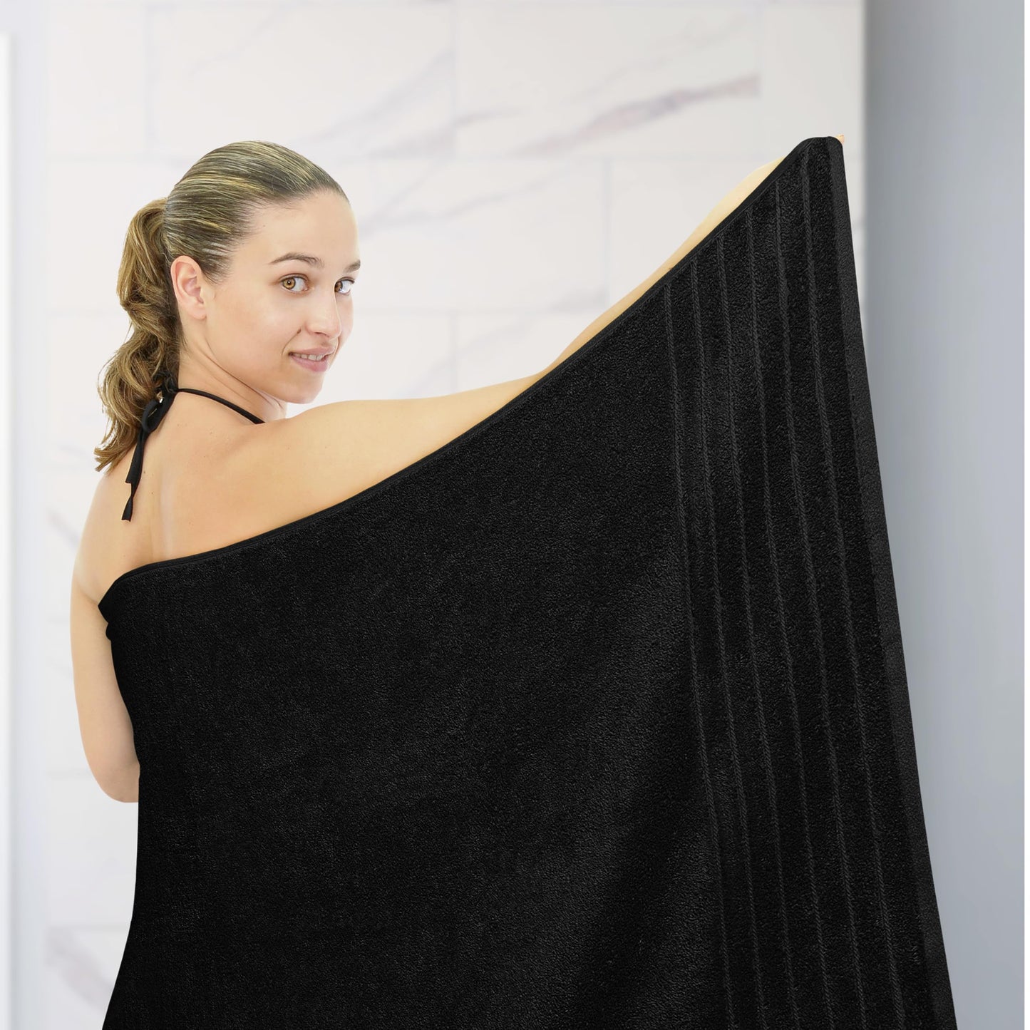 Tens Towels Pack of 1 Jumbo Bath Sheet 40 x 80 Inches, Extra Large & Light Weight, Quicker to Dry, 100% Cotton, Super Soft & Absorbent, Perfect to Wrap Yourself in, Black