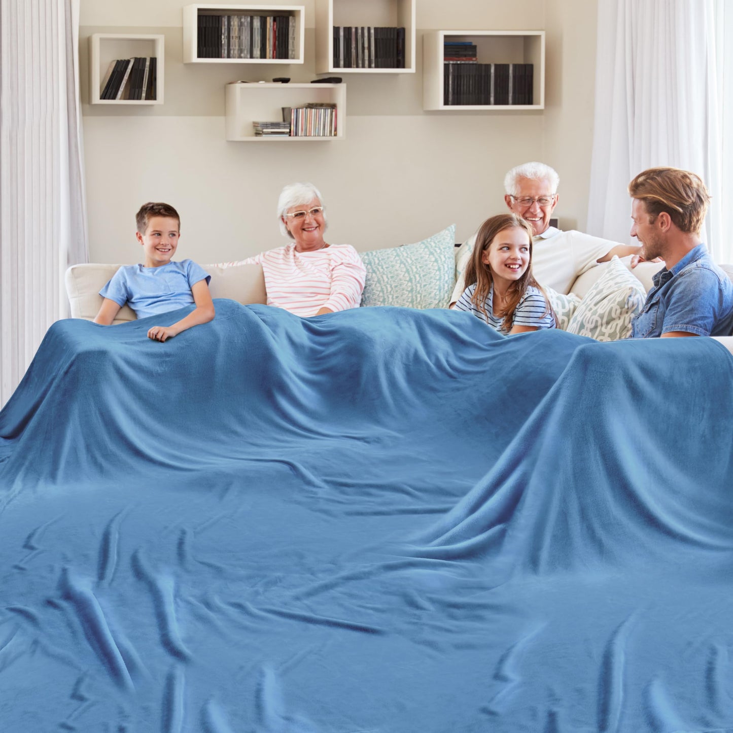 Edenleaf Big Oversized Soft Blanket, Giant Fleece Companion 120x120, California King Warm Blanket for Whole Family, Bed, Sofa, Couch, Travel, Camping 120x120 Sky Blue