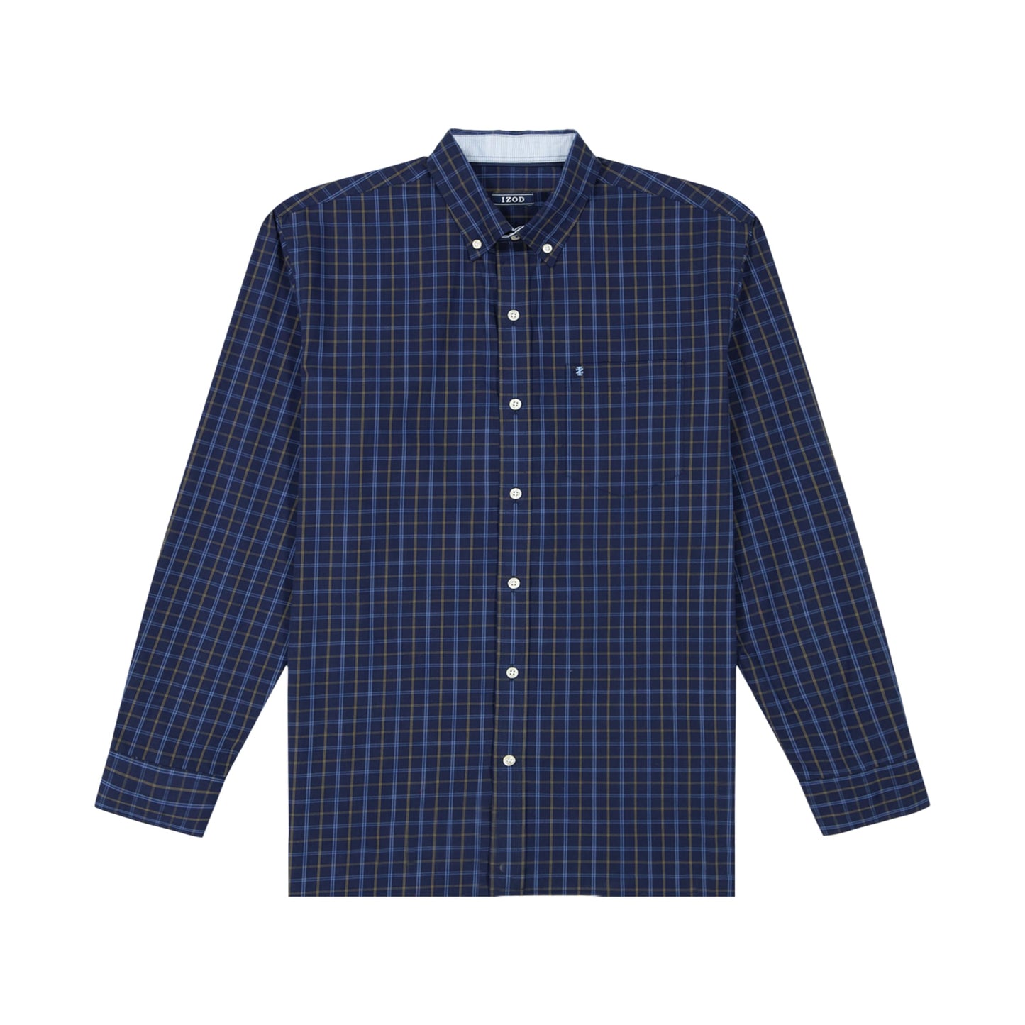 IZOD Men's Big and Tall Performance Comfort Long Sleeve Gingham Button Down Shirt, Peacoat, XX-Large Tall