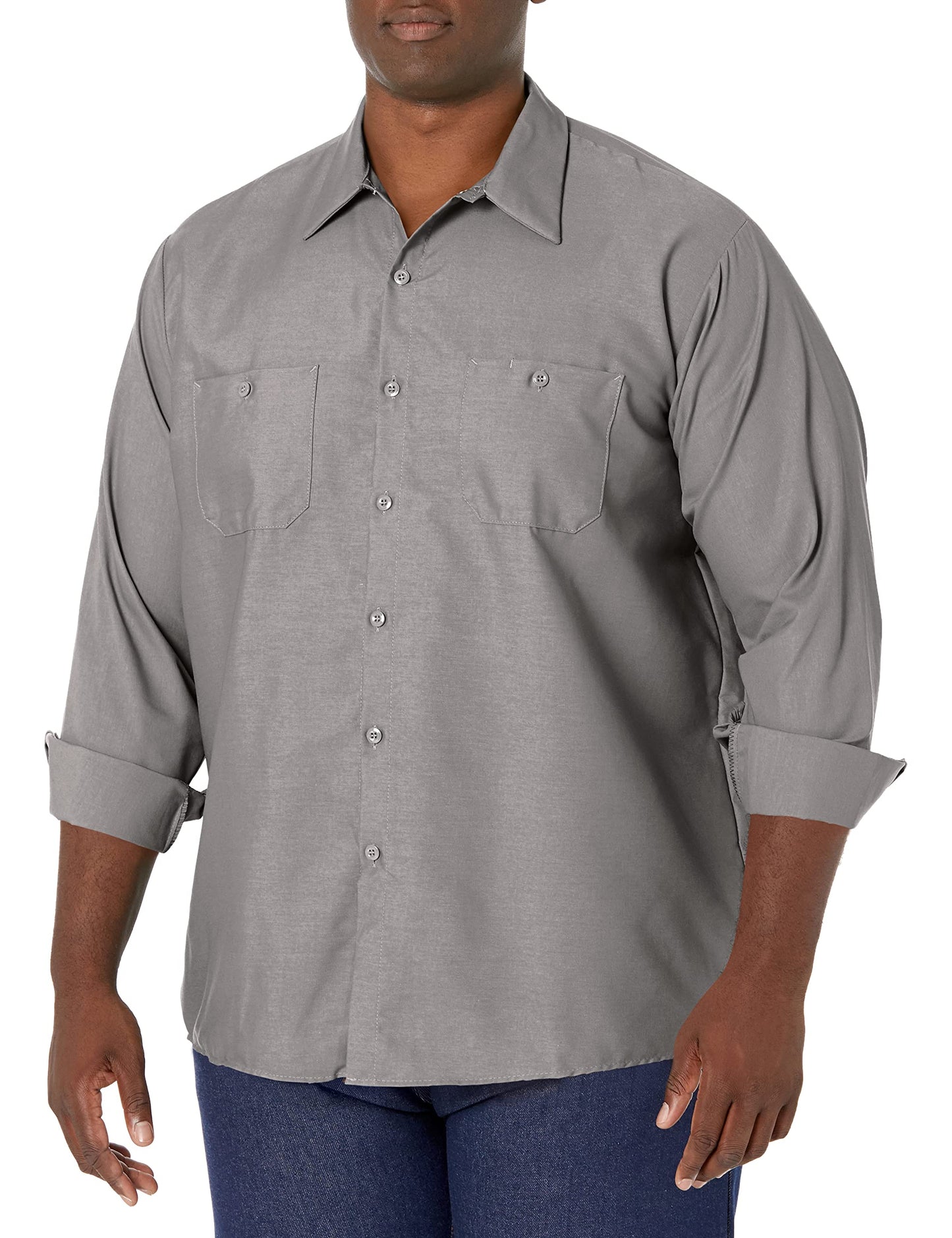 Red Kap Men's Size Industrial Work Shirt, Regular Fit, Long Sleeve, Light Grey, 4X-Large/Tall
