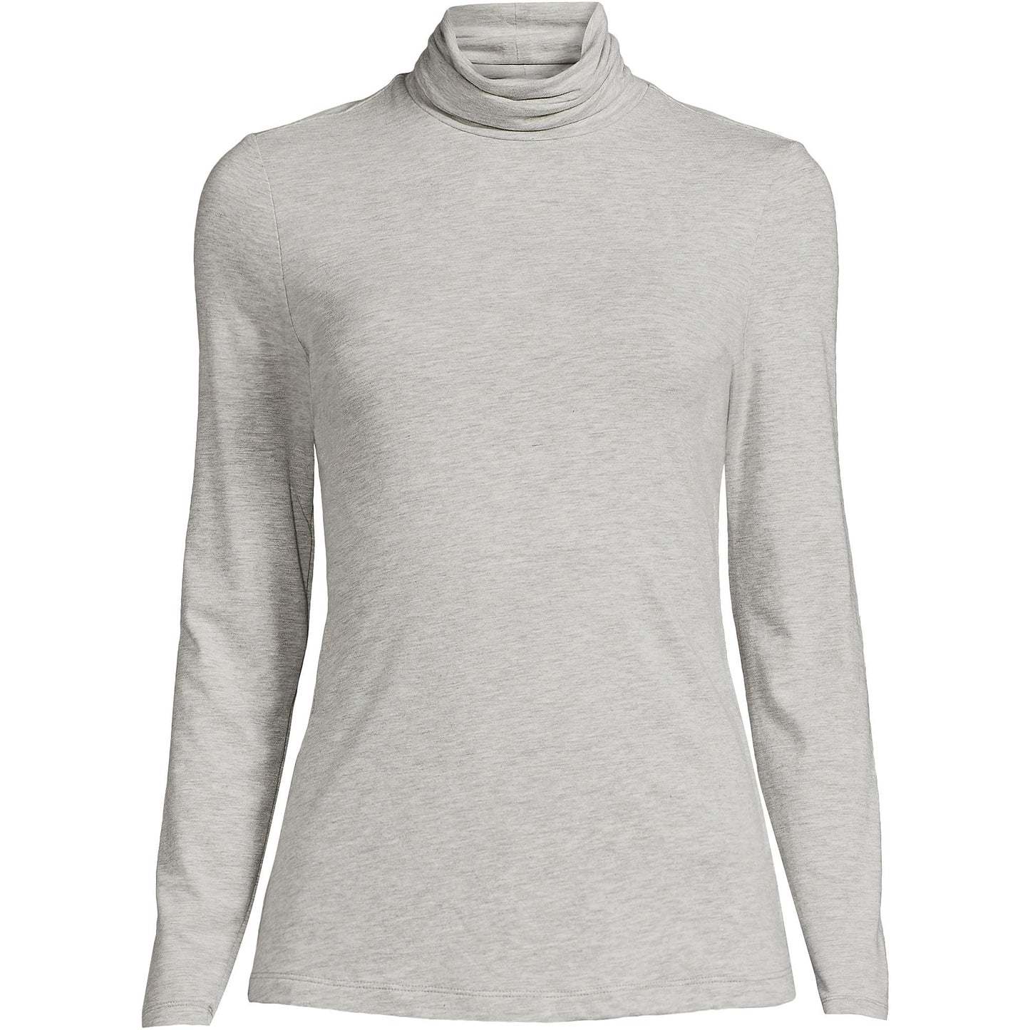 Lands' End Womens Long Sleeve Shaped LWCM Turtleneck Gray Heather Tall Medium