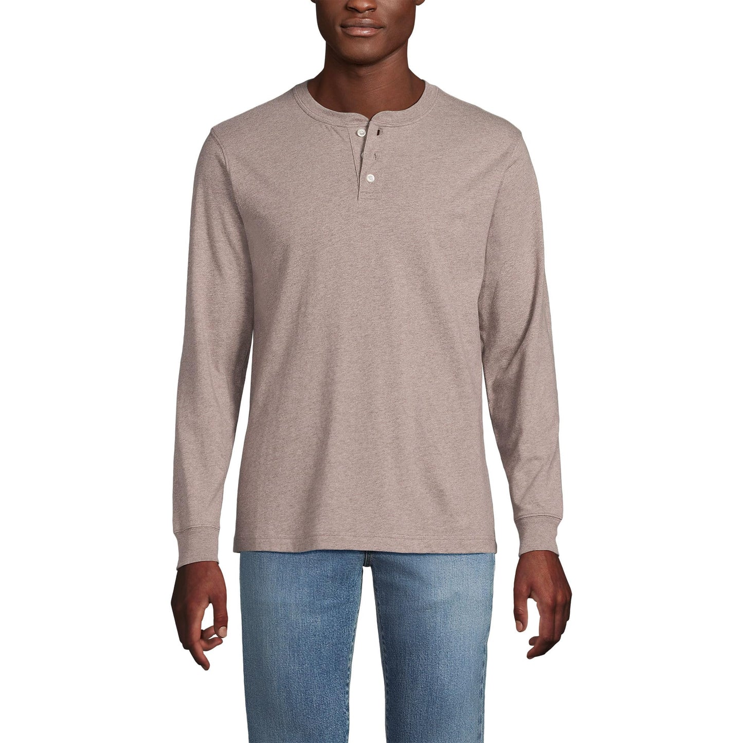 Lands' End Mens Long Sleeve Super-T Henley Light Bark Heather Tall XX-Large