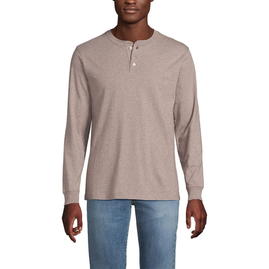 Lands' End Mens Long Sleeve Super-T Henley Light Bark Heather Tall XX-Large
