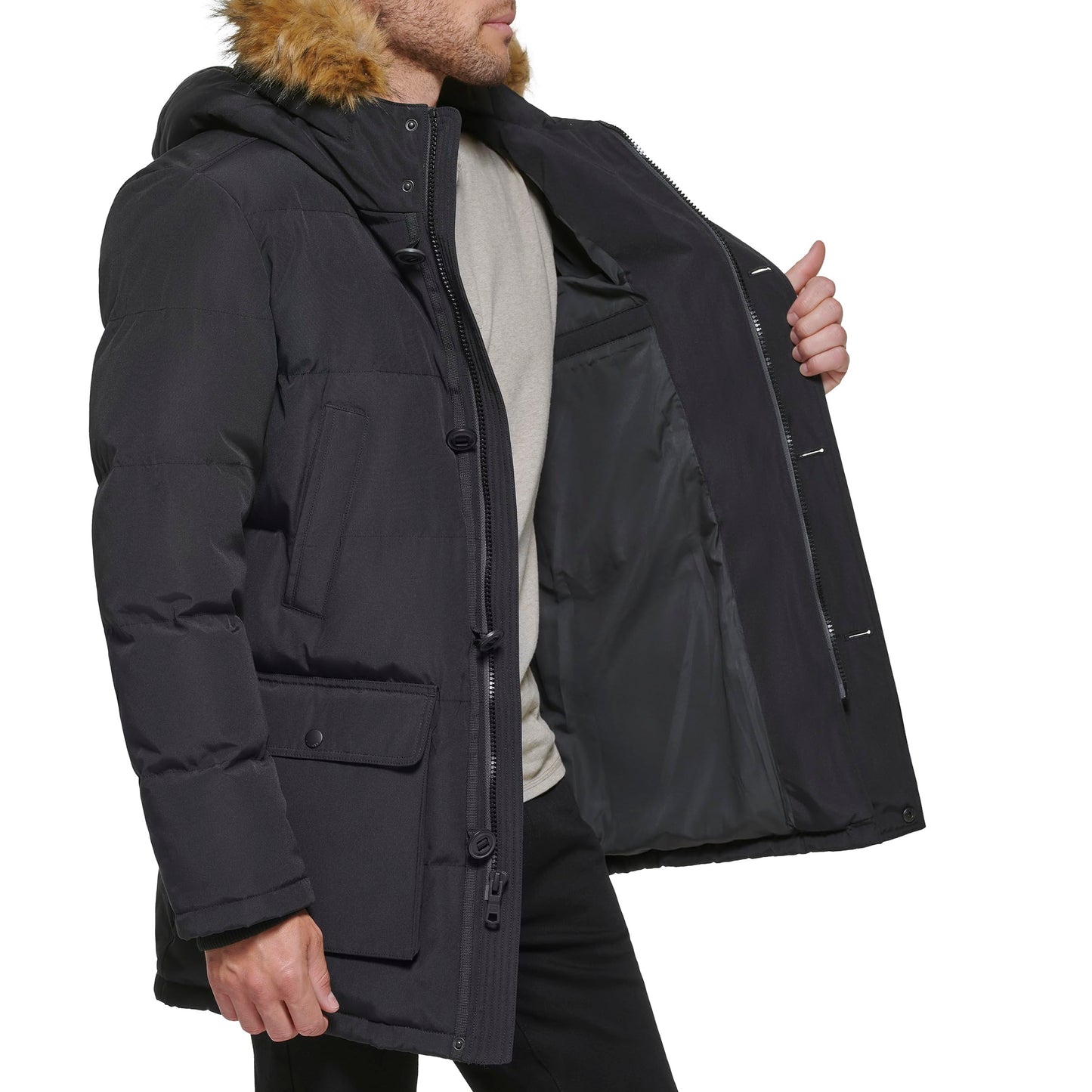 Tommy Hilfiger Men's Arctic Cloth Full Length Quilted Snorkel Jacket (Standard and Big & Tall), Black, X-Large Tall