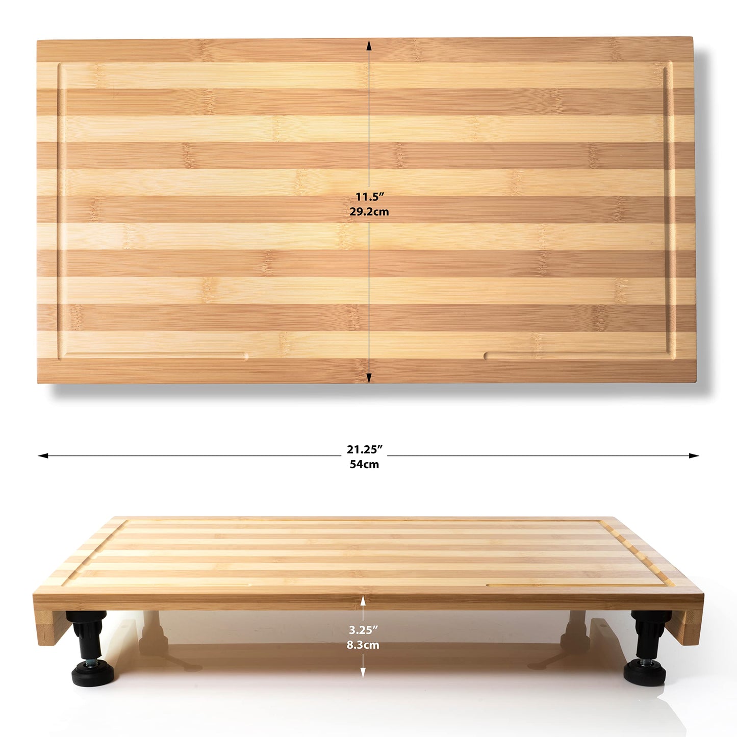 Bamboo Cutting Board with Adjustable Legs - Butcher Block with Juice Grooves