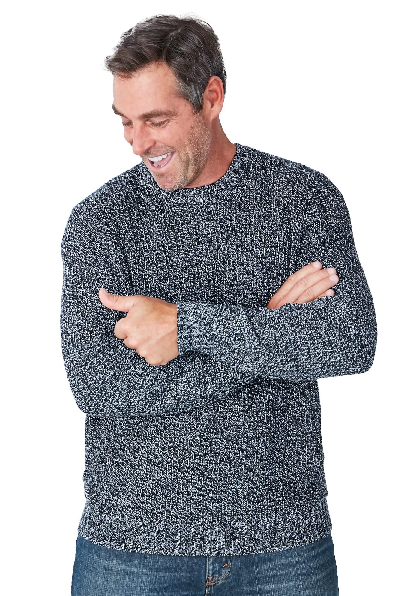 KingSize Men's Big & Tall Shaker Knit Crewneck Sweater - 9XL, Black Marl