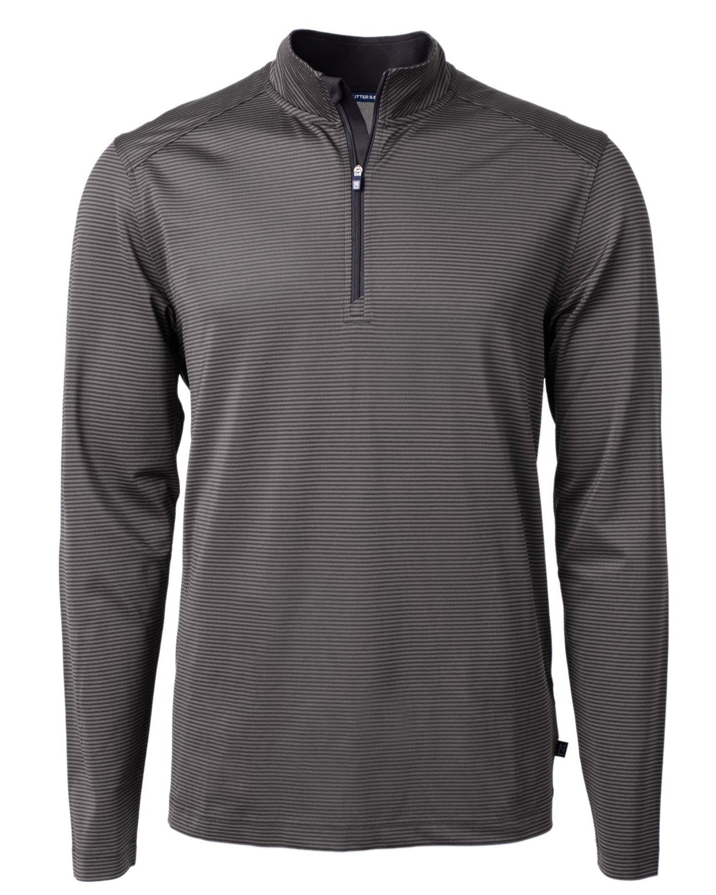 Cutter & Buck Virtue Eco Pique Micro Stripe Recycled Mens Big & Tall Quarter Zip, Black/Elemental Grey