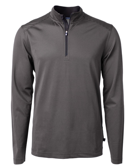 Cutter & Buck Virtue Eco Pique Micro Stripe Recycled Mens Big & Tall Quarter Zip, Black/Elemental Grey