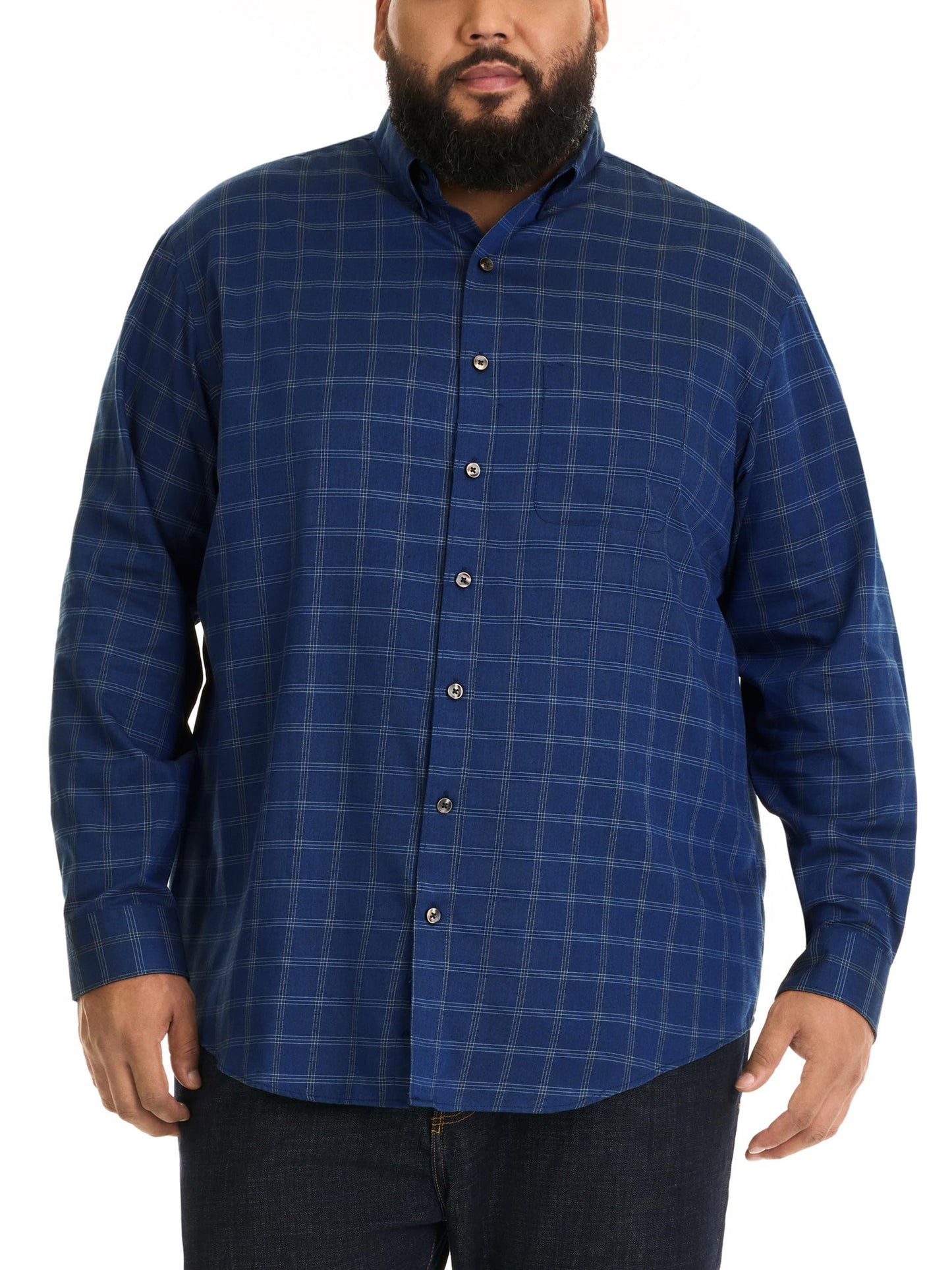 Van Heusen Men's Big Wrinkle Free Long Sleeve Button Down Shirt, Sea Navy, 2X-Large Tall