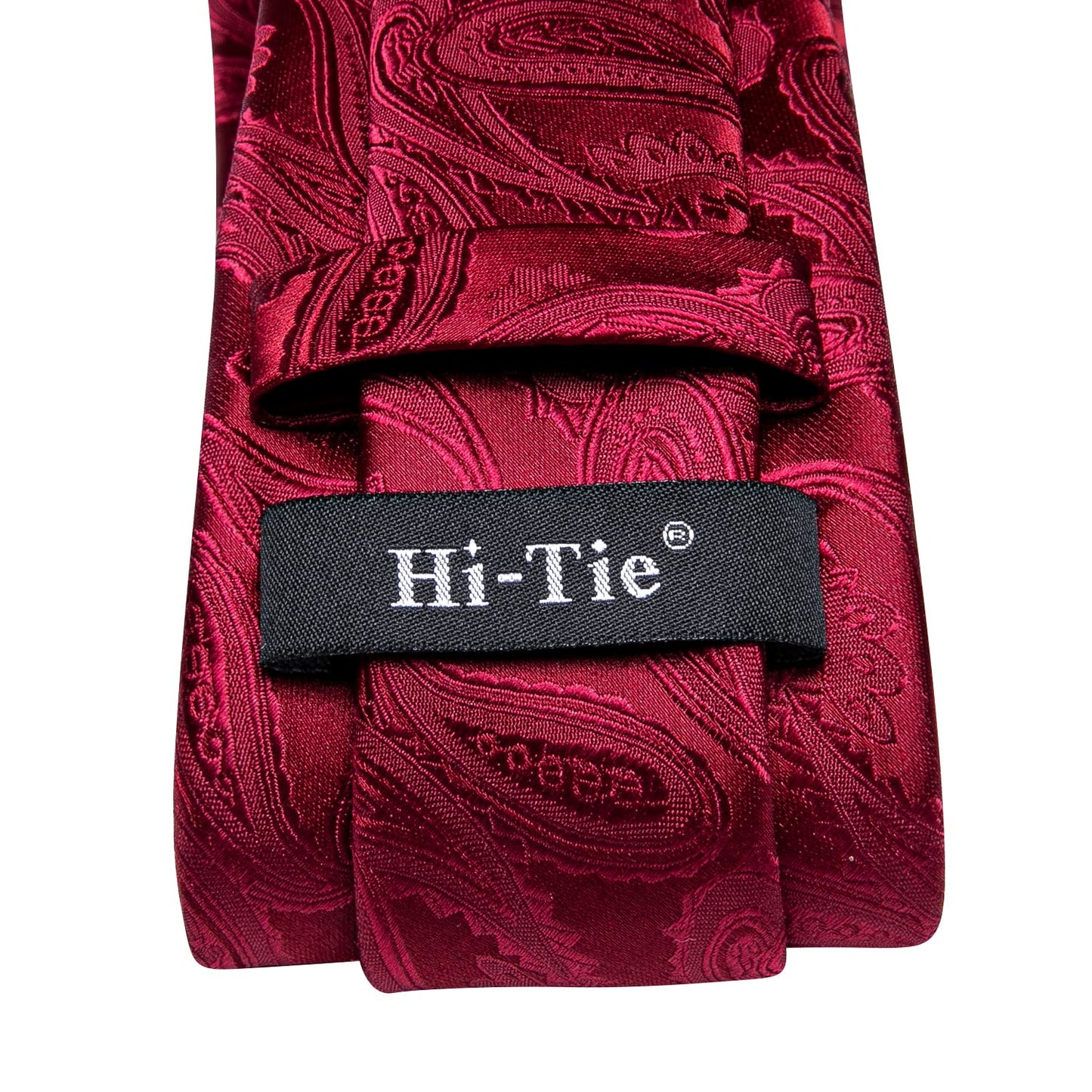 Hi-Tie 70'' Burgundy Ties for Men Silk Paisley Extra Long Men's Ties Set Necktie and Pocket Square Cufflinks for Wedding