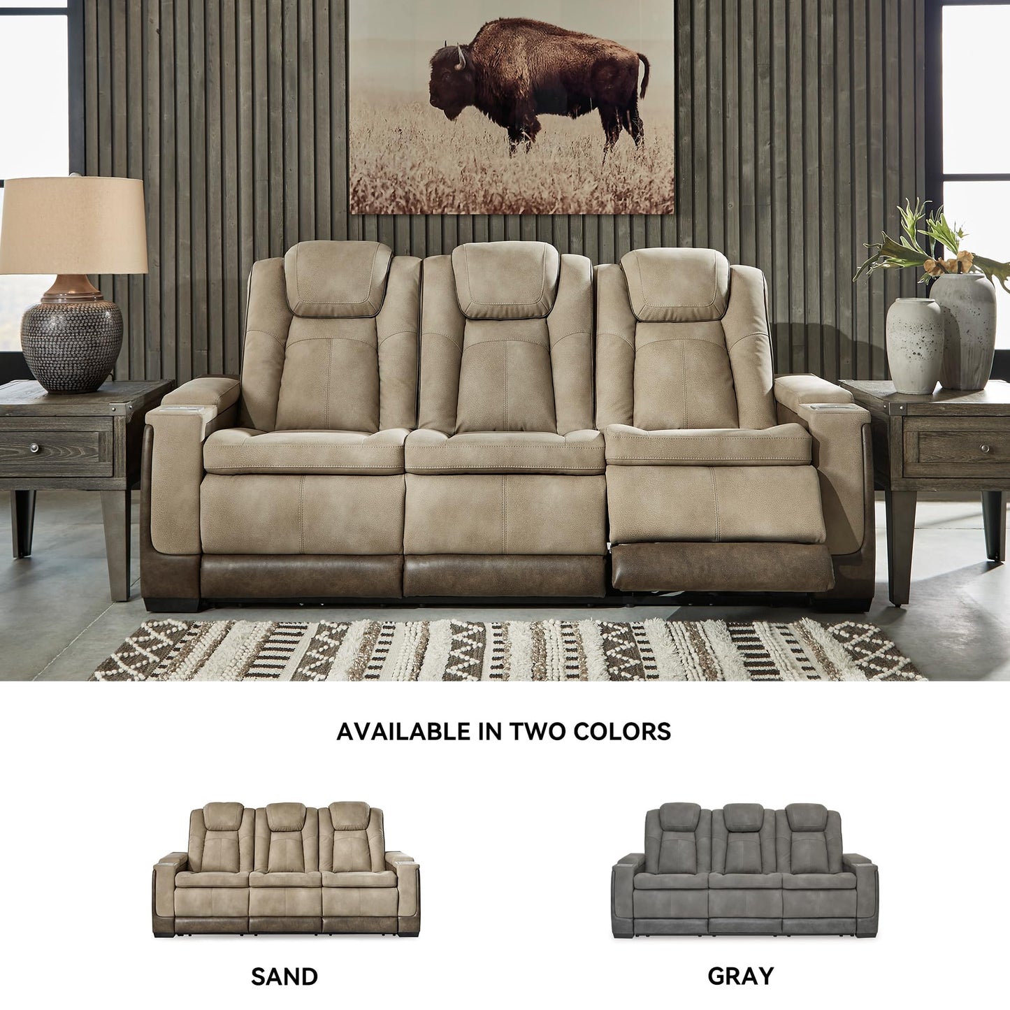 Signature Design by Ashley Next-Gen DuraPella Power Reclining Sofa with Adjustable Headrest, Sand