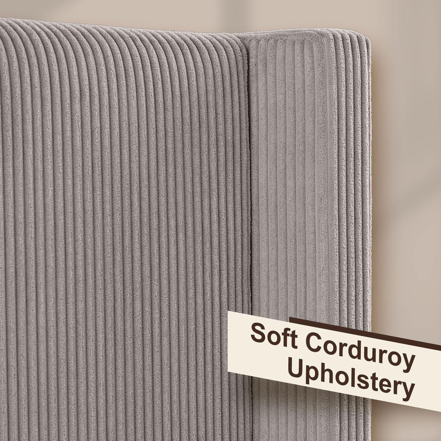 HOWE California King Size Upholstered Platform Bed Frame, Wingback Bed with 50.8" Headboard, Corduroy/Solid Wood Leg/No Box Spring Needed/Noise Free/Taupe