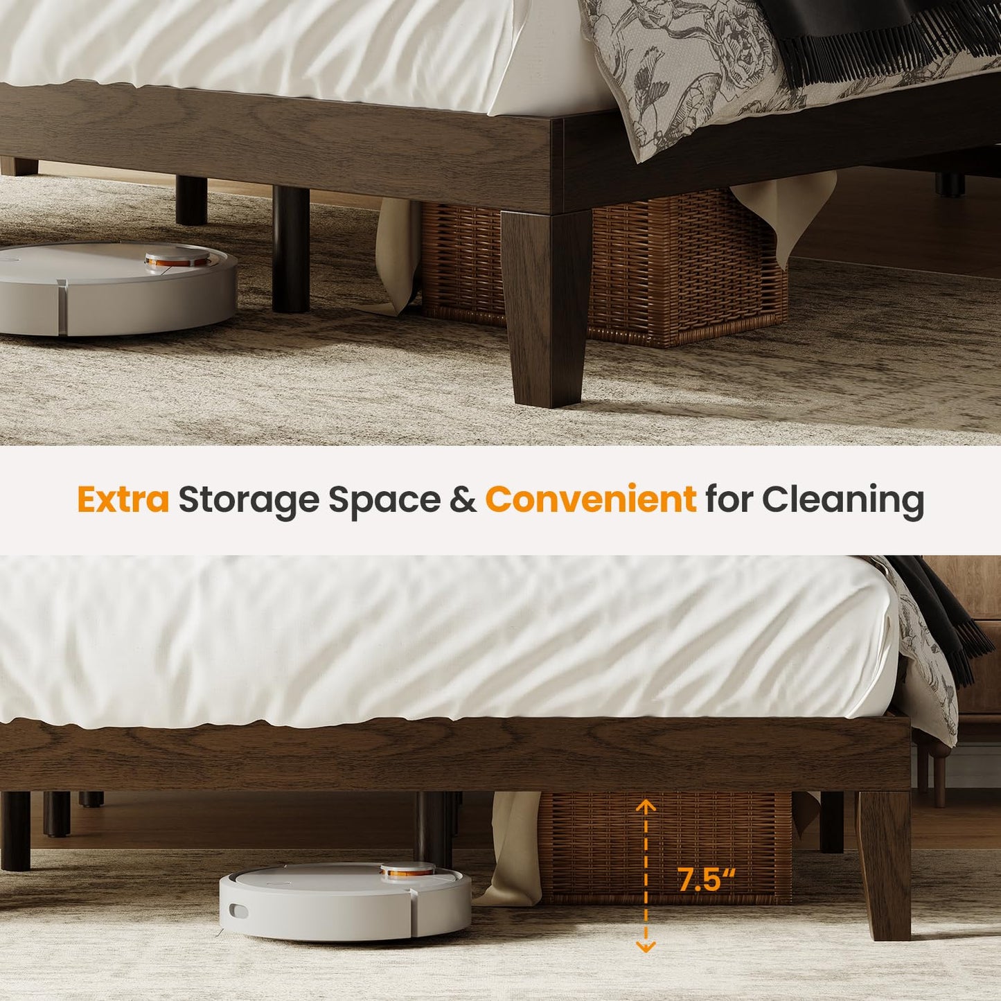 Cal King Size Wood Platform Bed Frame, 12 Inch Solid Wood Bed Frame with Wooden Slats, No Box Spring Needed, Easy Assembly,Espresso