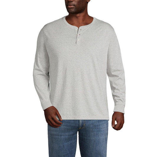 Lands' End Mens Long Sleeve Super-T Henley Gray Heather Tall X-Large
