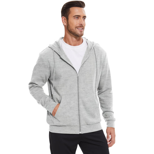 LETAOTAO Lightweight Hoodie Men Zip Up Hooded Sweatshirt Thin Slim Fit Jacket Available in Regular & Tall Sizes（Grey，Tall-L）