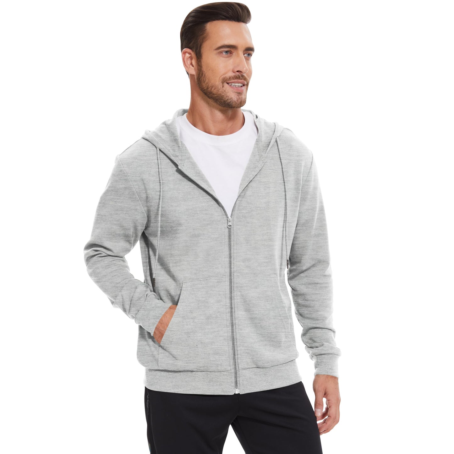 LETAOTAO Lightweight Hoodie Men Zip Up Hooded Sweatshirt Thin Slim Fit Jacket Available in Regular & Tall Sizes[GREY，Tall-2XL]