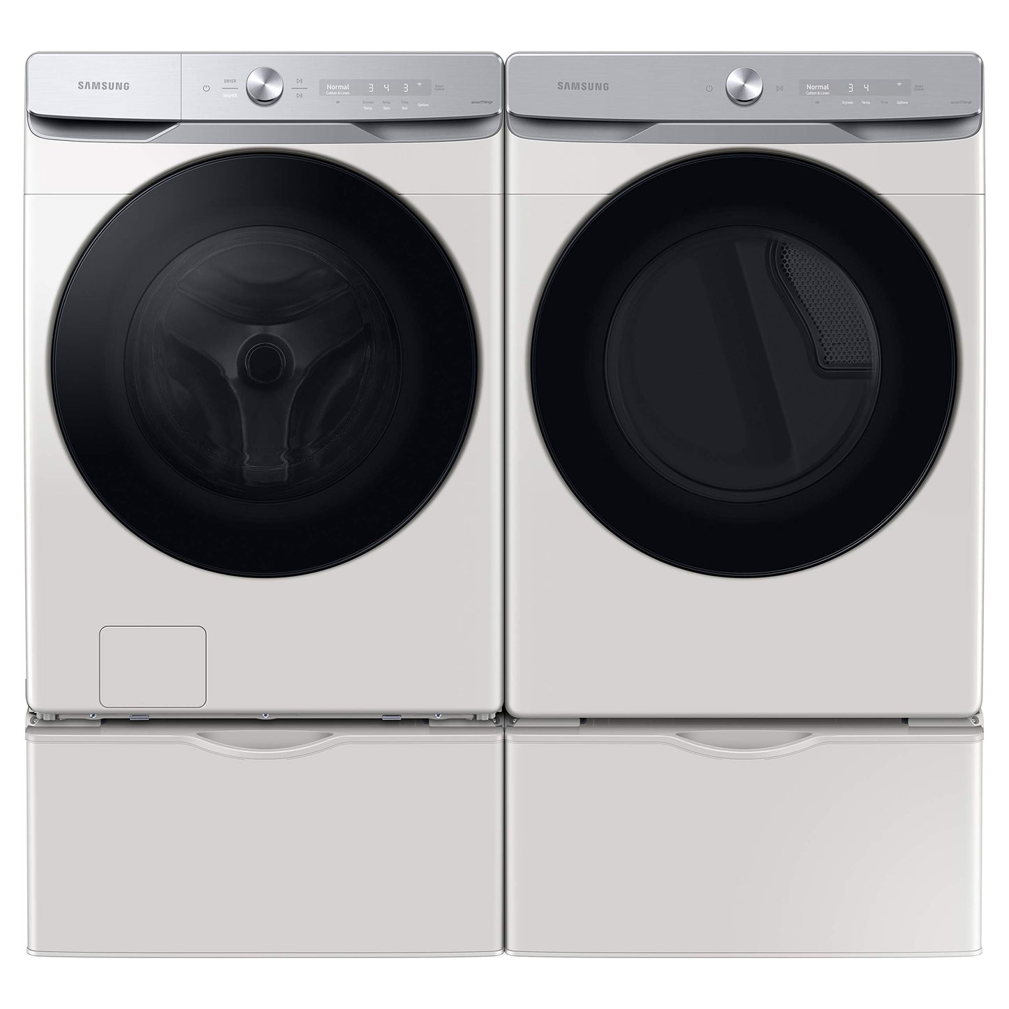 SAMSUNG 27-Inch Washer Dryer Pedestal Stand w/ Pull Out Laundry Storage Drawer, Stainless Steel, WE402NE/A3, 28.1"D x 27"W x 14.2"H, Ivory