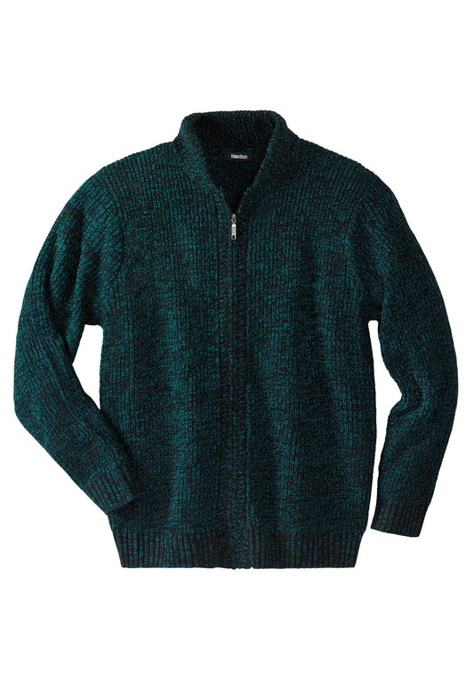 KingSize Men's Big & Tall Shaker Knit Zip-Front Cardigan - 2XL, Midnight Teal Marl