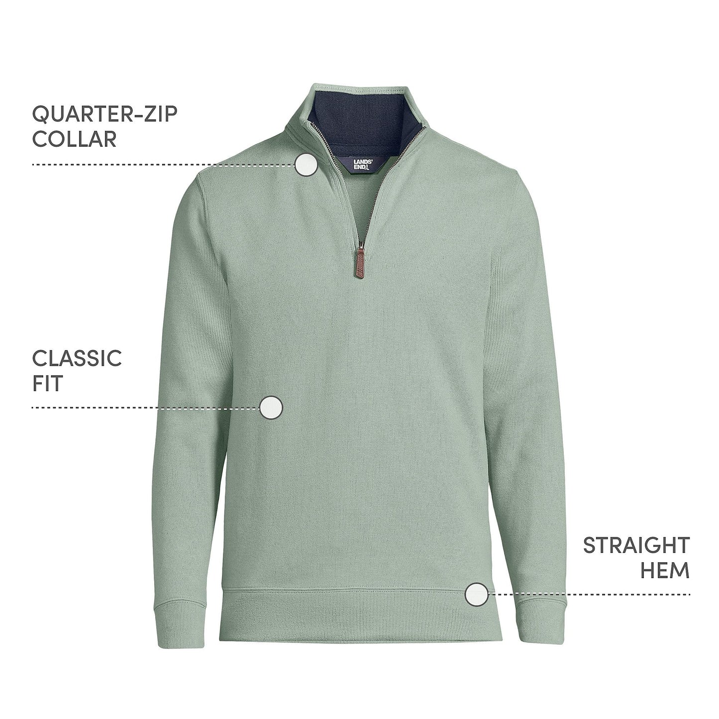 Lands' End Mens Bedford Rib Quarter Zip Sweater Lily Pad Green Tall Medium
