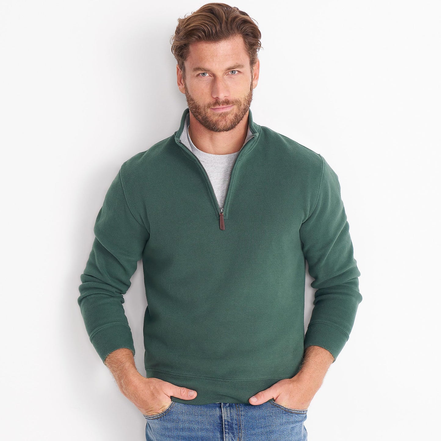 Lands' End Mens Bedford Rib Quarter Zip Sweater Deep Woodland Green Heather Tall XX-Large