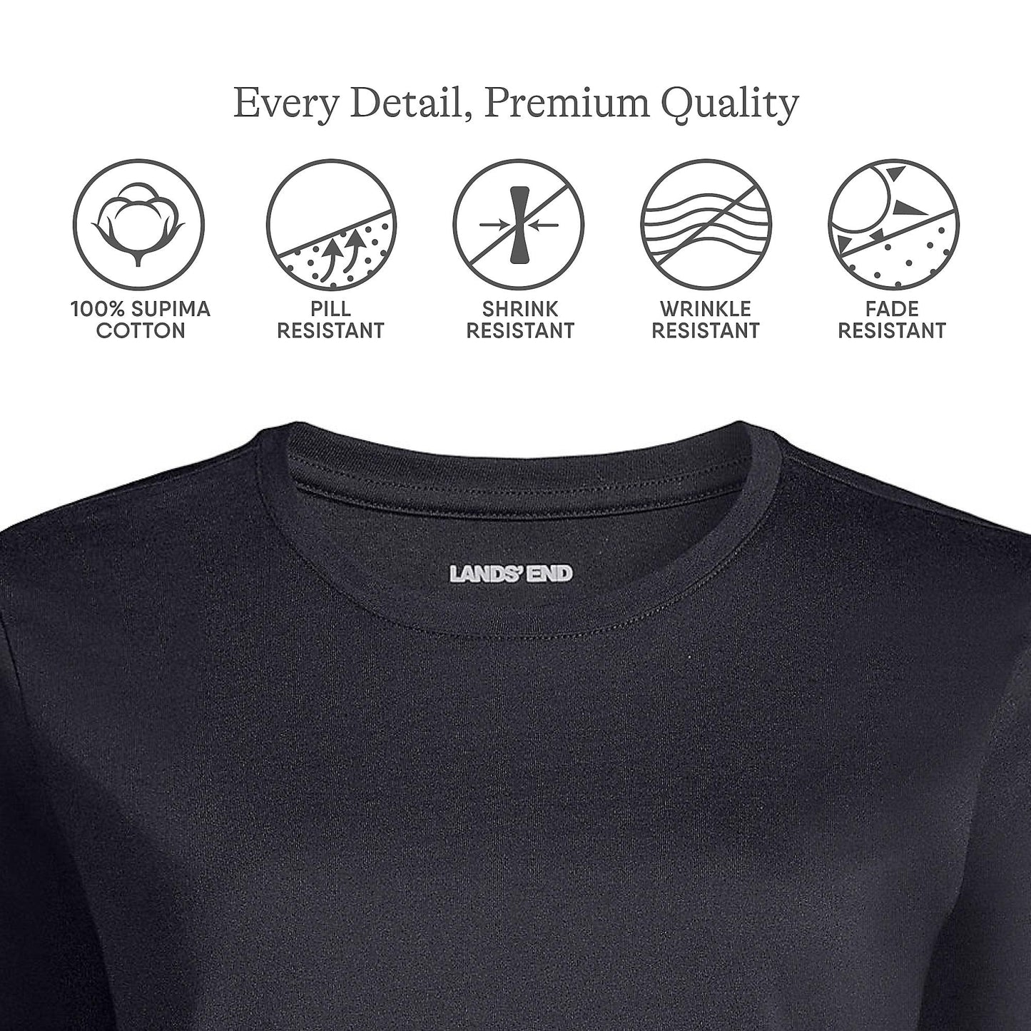 Lands' End Womens 3Q Cotton Supima Crew Neck Tunic Black Tall X-Large